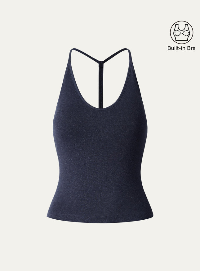 Soft Linen Luxe V-neck T-back Airy Built-In Bra Tank
