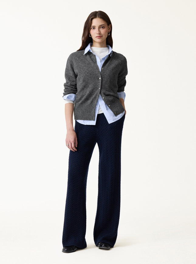 100% Merino Wool Crew Neck Long Sleeve Button-Front Cardigan