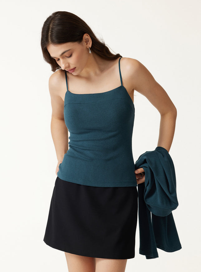 3Pcs Set Cardigan & Built-In Bra Cami & Side-Slit Column Midi Skirt