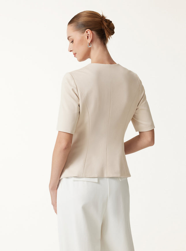 Ponte Office Round Neck Elbow Sleeve Jacket with Pockets