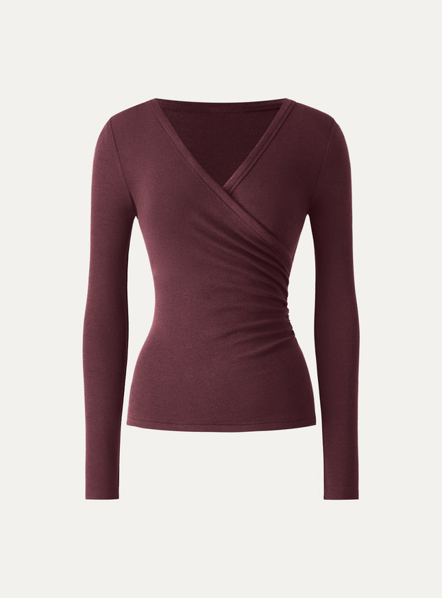 Eco-MiYaMoon® Surplice Ruched Long Sleeve Top