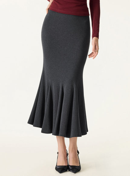 2Pcs Set Collared Surplice Top & High-Rise Mermaid Midi Skirt