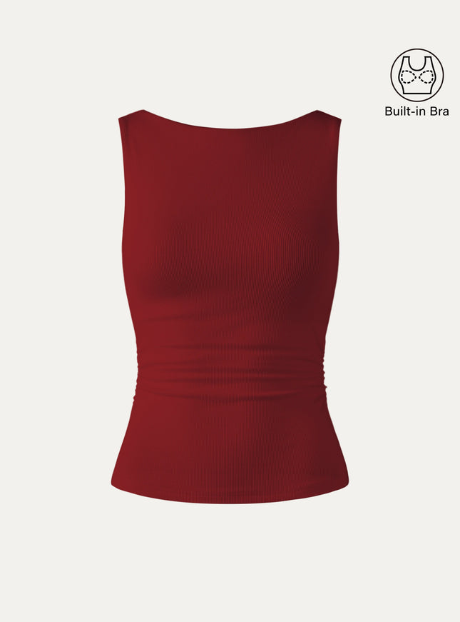 Elastic Open Back Built-In Bra Tank