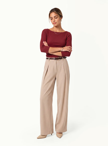 ® Boatneck 3/4 Sleeve Built-In Bra Top