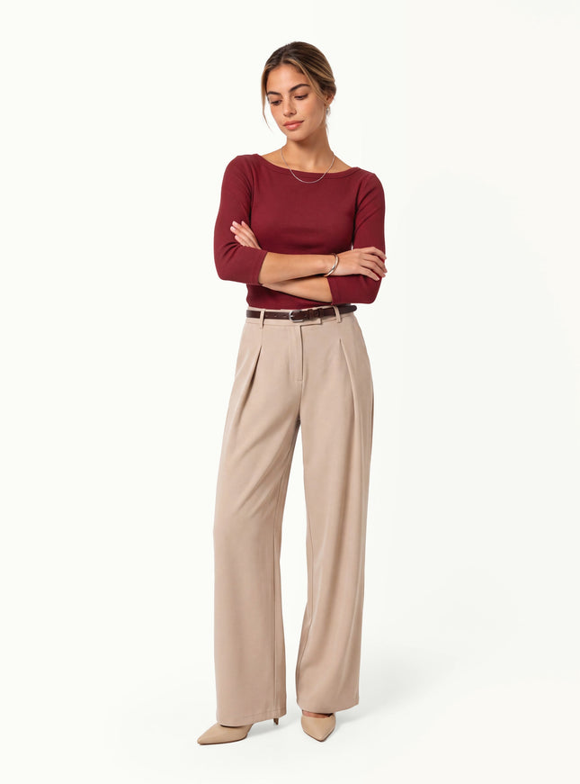 ® Boatneck 3/4 Sleeve Built-In Bra Top