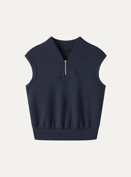 Air Cotton Quarter-Zip Banded Hem Travel Top