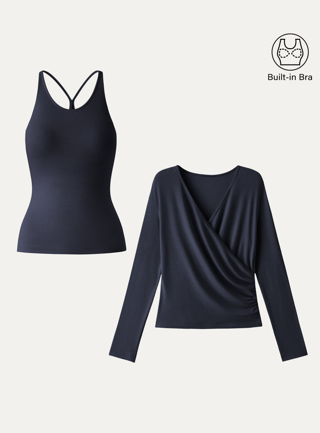 Two-Piece Set Cami with Surplice Built-In Bra Top