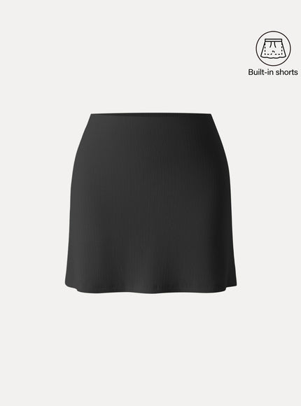 Stretch Cotton Pointelle A-line Mini Skirt with Built-in Shorts