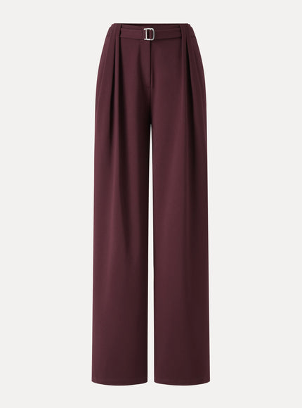 Stretch Ponte High-Rise Belted Wide-Leg Pants with Pockets