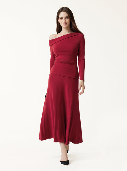 High-Rise Curved-Seam A-Line Midi Skirt