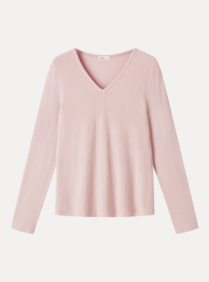 Cotton-Viscose V-Neck Long Sleeve Top