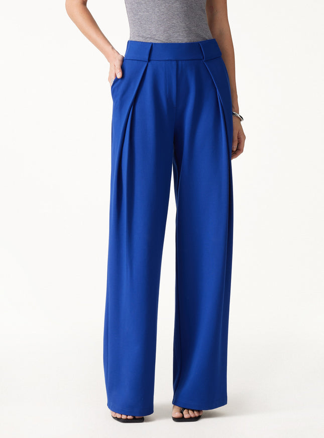 Ponte Mid-Rise Wide-Leg Tuck Pants with Pockets
