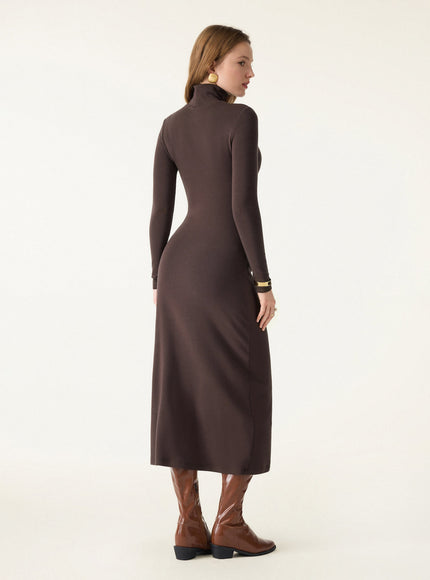 Turtleneck Tucked Midi Built-In Bra Dress