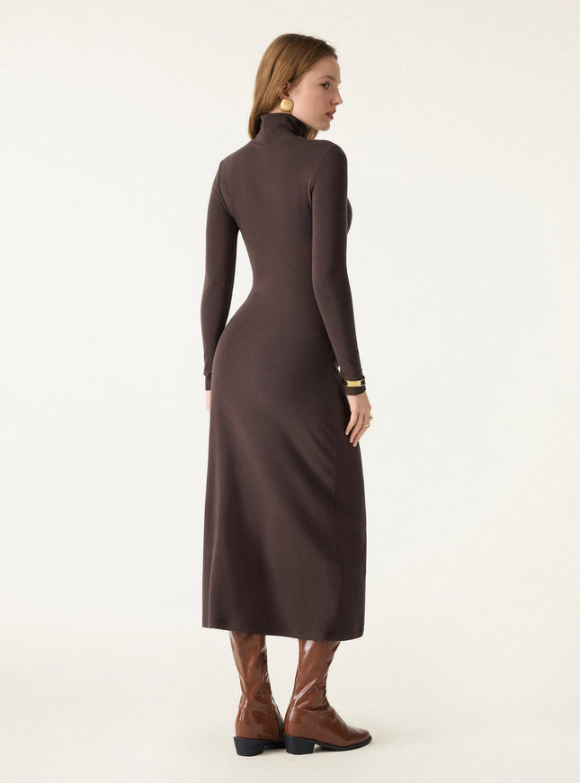Turtleneck Tucked Midi Built-In Bra Dress