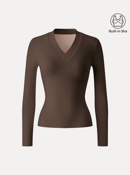 Essential V-neck Wide Binding Slimming Built-In Bra Top