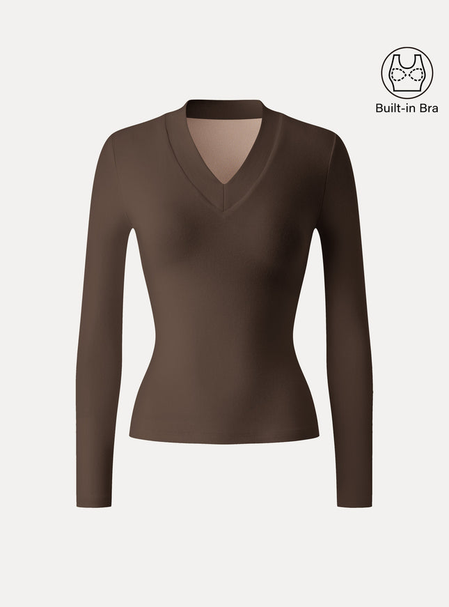 Essential V-neck Wide Binding Slimming Built-In Bra Top
