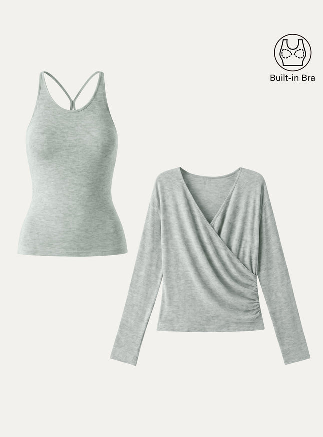 Two-Piece Set Cami with Surplice Built-In Bra Top