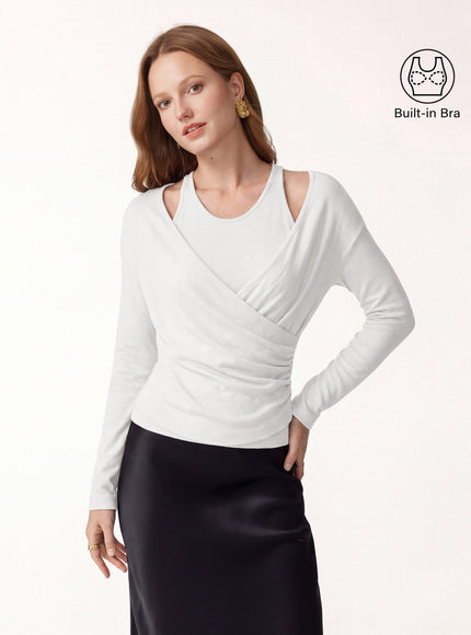 Two-Piece Set Cami with Surplice Ruched Built-In Bra Top