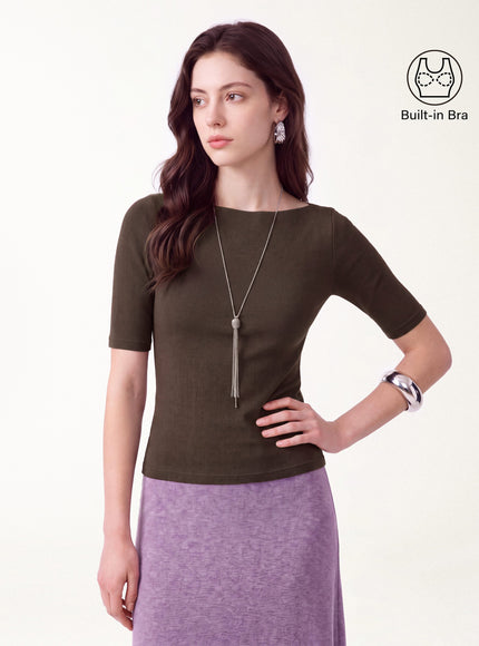 Elbow Sleeve Built-In Bra Top
