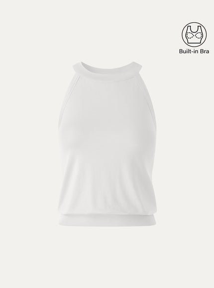 Halter Neck Banded Hem Built-In Bra Tank