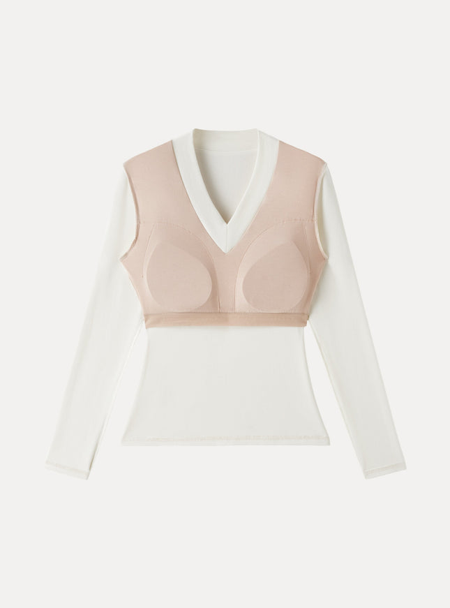 V-neck Wide Binding Slimming Built-In Bra Top
