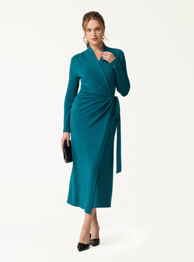 Classic Long Sleeve Midi Wrap Dress