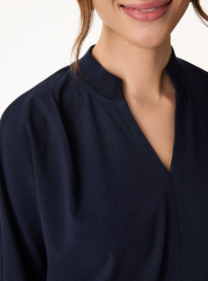 Stand Collar V-Neck Short Sleeve Top