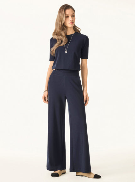 Lyocell Wool Mid Rise Wide Leg Pull-on Pant with Pockets