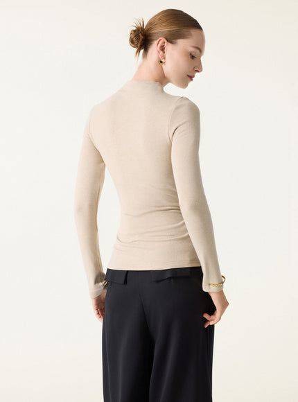 Mockneck Long Sleeve Built-In Bra Top
