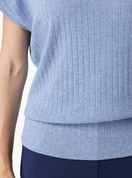 MaxWarm Wide Ribbed Mock Neck Cap Sleeve Banded Hem Top