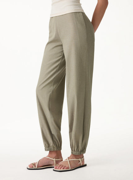 Linen-like High-Rise Balloon Jogger Pants with Pockets