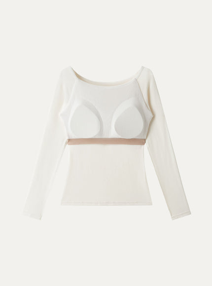 Slash Neck Raglan Sleeve Built-In Bra Top