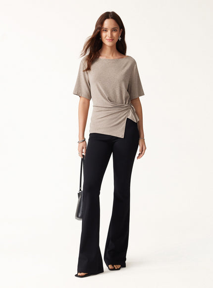 Slash Neck Short Sleeve Tie-Side Top