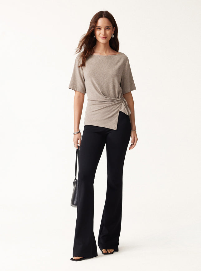 Slash Neck Short Sleeve Tie-Side Top