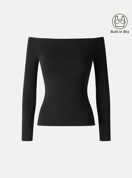 Non-Slip Off-Shoulder Long Sleeve Built-In Bra Top