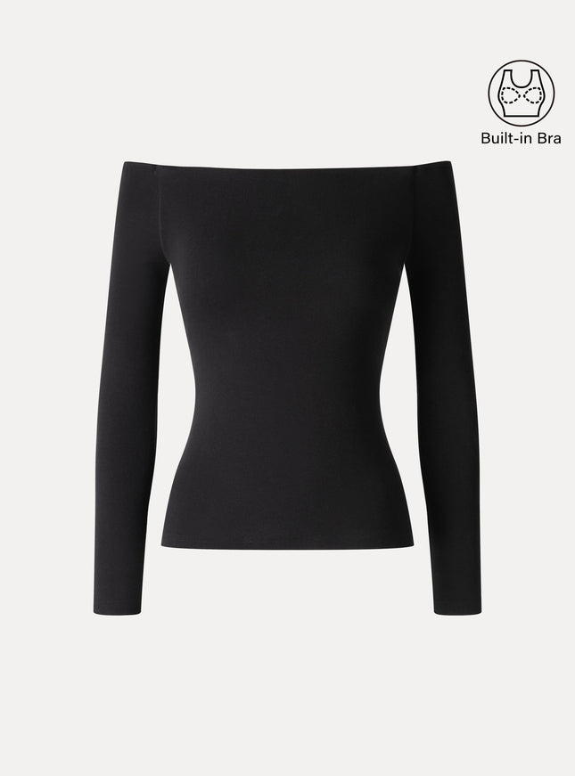 Non-Slip Off-Shoulder Long Sleeve Built-In Bra Top