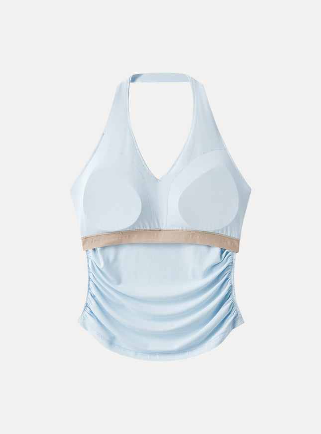 Halter Neck Side Gathered New Airy Built-In Bra Tank