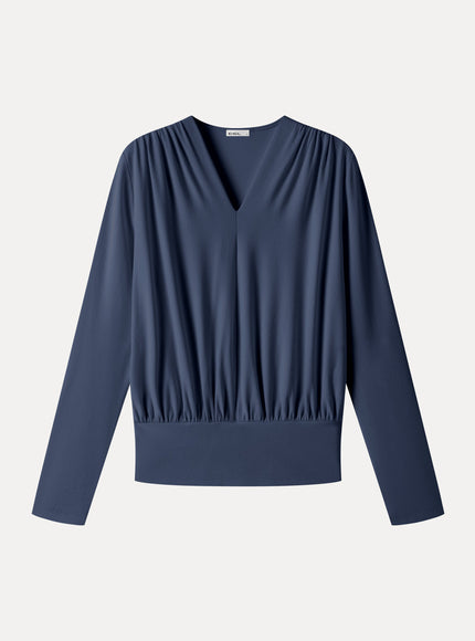 V-Neck Long Sleeve Ruched Banded Hem Top