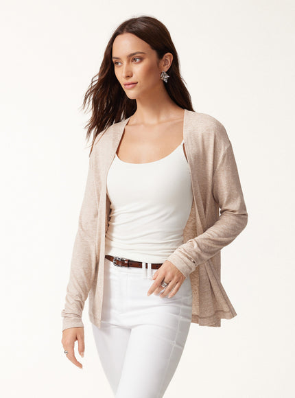 Premium Lyocell-Wool Open-Front Long Sleeve Cardigan