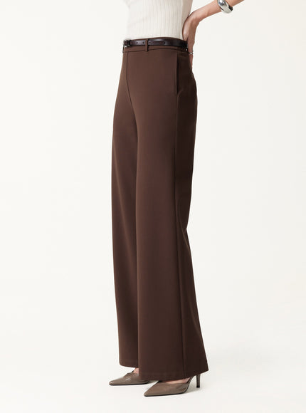 Ponte Mid-Rise Wide-Leg Pants with Pockets - Hickory Brown