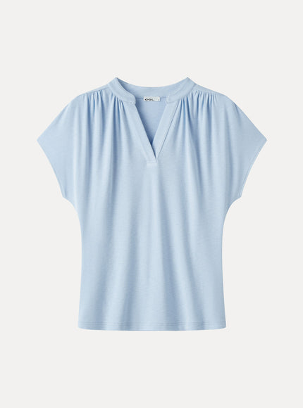 Collared V-Neck Short Sleeve Top