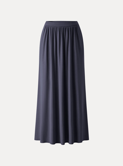 Soft Linen Knit Gathered A-Line Maxi Skirt with Pockets
