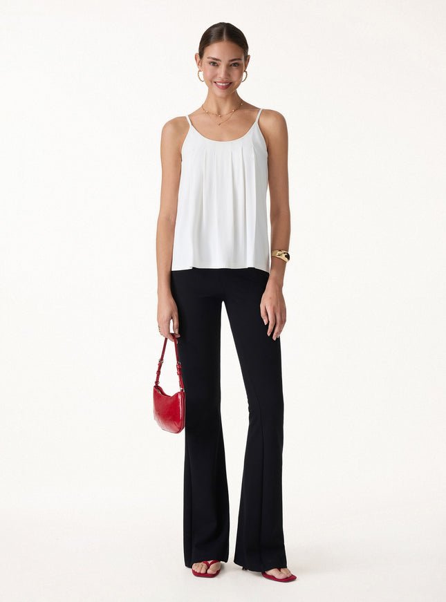 U-Neck Pleated Spaghetti Built-In Bra Tank