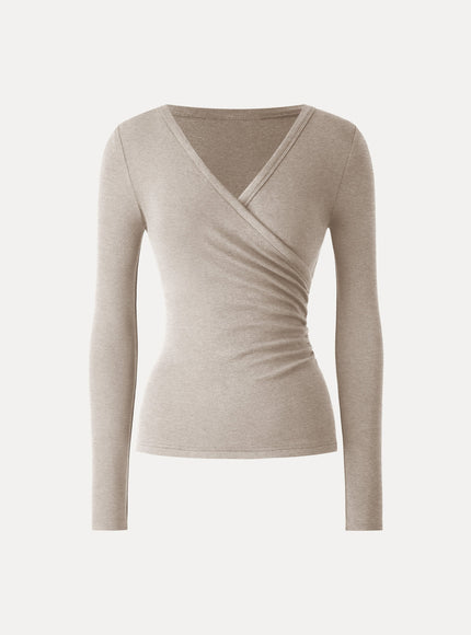 Eco-MiYaMoon® Surplice Ruched Long Sleeve Top
