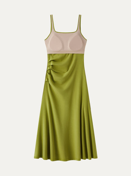 Square Neck Tucked Open Back Built-In Bra Dress