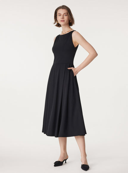 Boatneck Bamboo Ponte Bra Midi Dress with Pockets