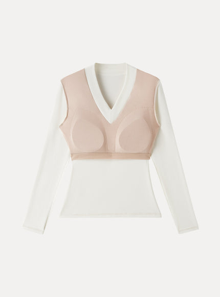 Essential V-neck Wide Binding Slimming Built-In Bra Top