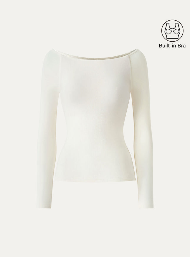 Slash Neck Raglan Sleeve Built-In Bra Top