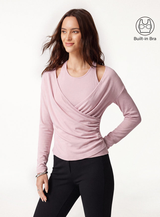 Two-Piece Set Cami with Surplice Ruched Built-In Bra Top