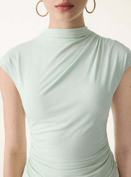 Mockneck Ruched Cropped Built-In Bra Top